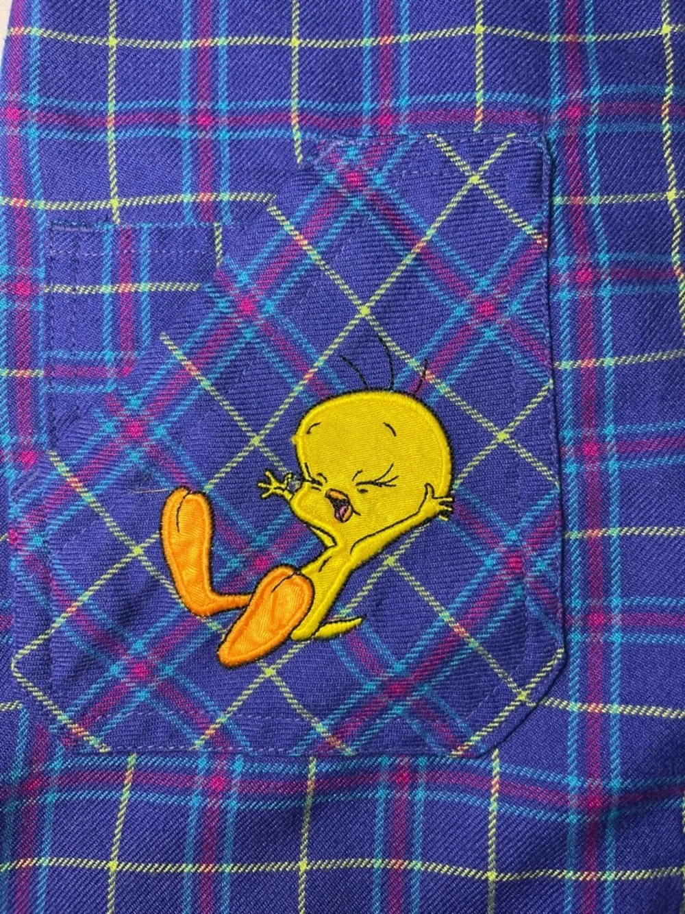 Vtg 1998 Looney Tunes Tweety Bird Plaid Overall Jumper Dress Girls Size 5 Zipper